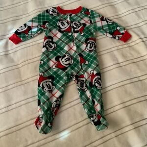 DISNEY MICKEY & MINNIE Baby Christmas Onesie Pajamas 12M